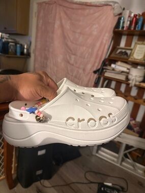 CROCS White Platform Clog with Bead Charm